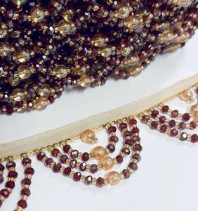 Garniture en dentelle à perles de cristal marron et doré à coudre, pour sari, ceintures de mariée, robes de mariée, abat-jour et bordures de rideaux - Product Image 1