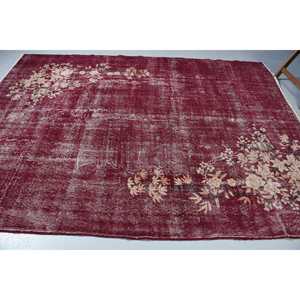 6.8x9.3 ft Rug, Turkish Rug, Vintage <b>Red</b> <b>Wool</b> Bordered Rug - Product Image 4