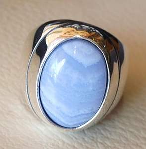 Bague pour homme en argent sterling 925, nouvelle arrivée, pierre précieuse en agate bleue naturelle, bague lourde pour homme, bijoux pour la fête des pères - Product Image 4
