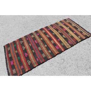 2.8x6.3 ft Turkish Accent Rug, <b>Brown</b> Red Vintage Abstract <b>Wool</b> Rug - Product Image 2
