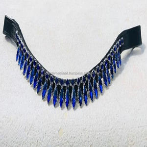 Bande de sourcil de cheval rembourrée en cuir noir à Grain supérieur avec bleu saphir, grande chaîne de pierres en cristal suspendues dans toutes les tailles personnalisées - Product Image 5