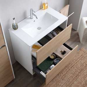 Meuble de salle de bain autoportant blanc de 80 cm avec façade en chêne Lyon, ensemble de salle de bain - Product Image 3