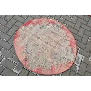 Vintage Turkish Rug 3.2x3.3 ft, <b>Red</b> Floral <b>Wool</b> Rug - Product Image 4
