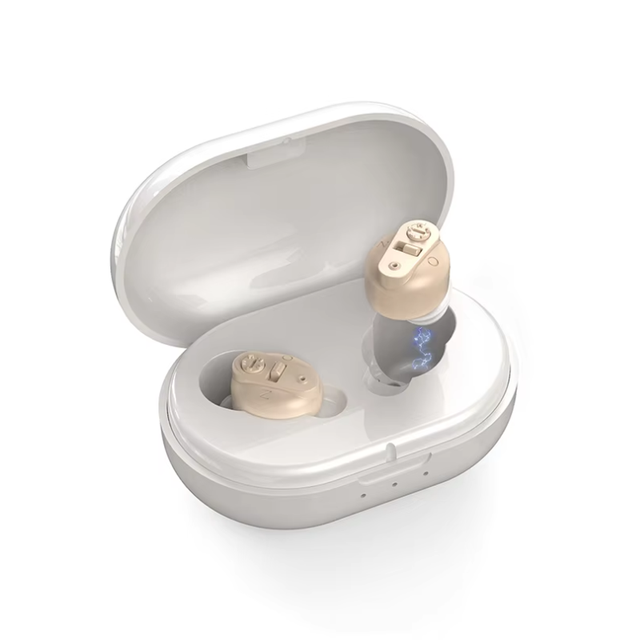 Factory Direct Mini ITE Hearing Aid Rechargeable with Charging Case Portable Sound Amplifier