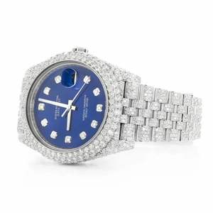 BGJ Mens Full Diamond Iced Out Reloj Números arábigos Diamond Dial Acero inoxidable Pave Baguette Ajuste Reloj de pulsera de lujo - Product Image 2