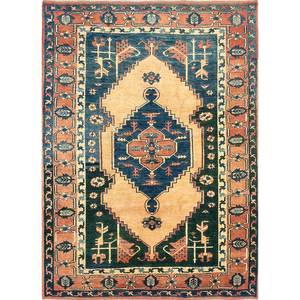 Alfombra Grande de Lana Anudada a Mano Nuray Azul, Diseño Abstracto Rectangular con Medallón 3D, para Sala de Estar, Uso Doméstico - Pae-950 - Product Image 1