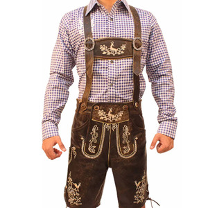 Pantalon Cuir Bretelles Homme Pantalon Cuir Bavarois Homme - Lederhosen Traditionnel - Bretelles Réglables - Fête Bière Pantalon Court Traditionnel