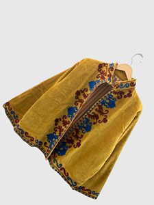 Veste en velours brodée florale jaune à manches longues, taille plus, col mandarin, vêtements d'automne pour femmes - Product Image 2