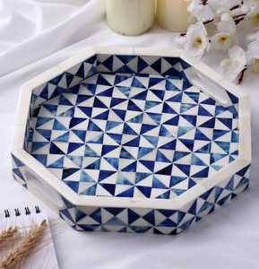 Opulento desierto Bloom hecho a mano fregona bandeja con incrustaciones de hueso artístico árabe inspirado en el hogar para comedor elegante Eid y juegos de regalo de Ramadán - Product Image 1