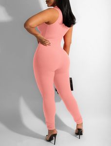 Mono ajustado acanalado sin mangas para mujer, mono elástico de una pieza de poliéster Spandex, ajustado, sólido, informal - Product Image 6