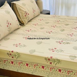 Juego de Sábanas Planas con Estampado Artesanal Sanganeri de la India, con Funda de Almohada, 300 Hilos, 100% Algodón, para Uso Hotelero - Product Image 2