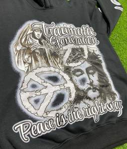 เสื้อฮู้ดสวมหัวสำหรับผู้ชายผ้าฝ้าย100% 500ได้อย่างรวดเร็วแห้งเร็วป้องกันการเกิดริ้วรอยแนวสตรีทผ้าพิมพ์ลายพัฟพลอยเทียม - Product Image 4