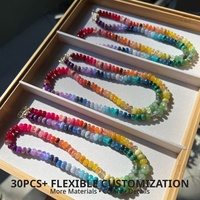 Collier Arc-en-ciel en Pierres Naturelles Perlées Colorées Style Boutique, Plaqué Or Ajustable, Bijou Ludique en Pierres Précieuses pour Cadeau