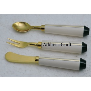 Juego de cubiertos de acero inoxidable de alta calidad, cubiertos chapados en cobre con mango de resina para bodas, hoteles, elementos esenciales de cocina sostenibles - Product Image 3