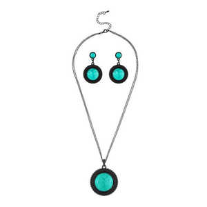 Urthn Classic Resin Stone Oxidized Plated Necklace Set 1107103B Joyería fina con perlas y diamantes para fiestas - Product Image 1