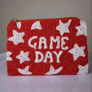 Nouvelle pochette à monnaie élégante faite à la main avec des perles, motif étoile rouge et blanche, fermeture éclair, trousse de maquillage, accessoire cadeau pour le sport et l'université - Product Image 1