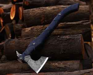 Hache viking de haute qualité, très vendue, forgée à la main, en acier à haute teneur en carbone, hache de camping, tomahawk, hache viking OEM, poignée en cuir, fourreau - Product Image 1