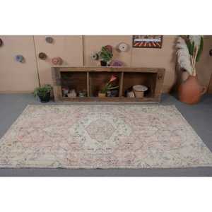 Alfombra turca de área grande Vintage de 9x12, 4x8 pies, rosa, Beige, patrón de retazos, látex de lana para decoraciones de sala de estar para adolescentes - Product Image 4