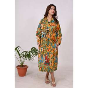 Farida Robe Kimono en coton faite à la main pour femme Eco-Friendly Boho Floral Block Print Washable for Daily Use Parties Natural - Product Image 4