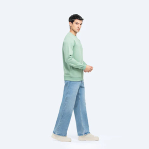 Custom Men's Eco-Friendly High Street Sweatshirt 2025 New <b>Crewneck</b> ODM 300gsm Thickened Long Fleece Winter Logo 100% Cotton - Product Image 4