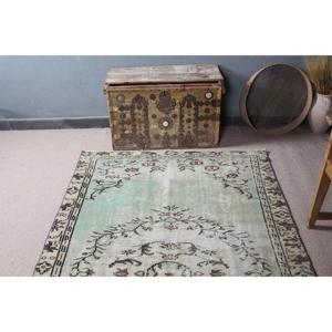 4.5x7.5 ft Vintage Rug, Turkish Area Rug, Green <b>Brown</b> Floral Rug - Product Image 4