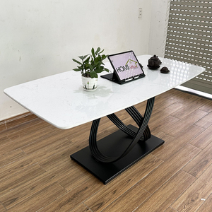 BA68115 Rectangular <b>Dining</b> <b>Table</b> 140/160x80cm Stone Top and Iron Legs Expandable and <b>Extendable</b> <b>Wooden</b> Marble Design - Product Image 2