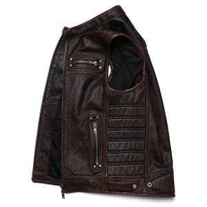 <b>Men's</b> <b>Brown</b> Vintage Real Leather Motorcycle Vest Cowhide Genuine Leather <b>Waistcoat</b> with Slim Sleeveless Jackets for Winter - Product Image 3