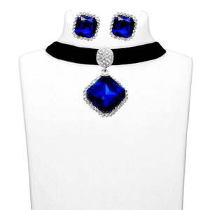 Jeweljunk Fashion Jewelry Set Gargantilla chapada en plata con piedra azul - Product Image 1