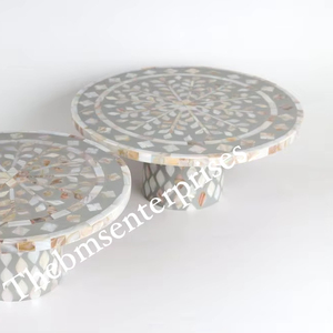 2024 Hot Selling Handmade Non-Toxic Eco-Friendly Sustainable Mother Pearl MDF Inlay Wedding Anniversary Birthday <b>Cake</b> <b>Stand</b> Grey - Product Image 1