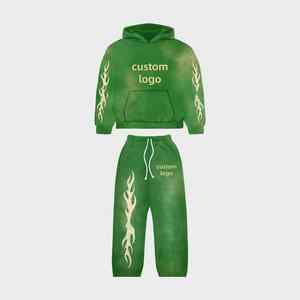 ชุดวอร์มกางเกงผ้าคอตตอนสำหรับผู้ชายชุดวอร์มและเสื้อฮู้ดผ้า100% ฟอกสีกรดชุดวอร์มสำหรับฤดูหนาวตามสั่ง - Product Image 2