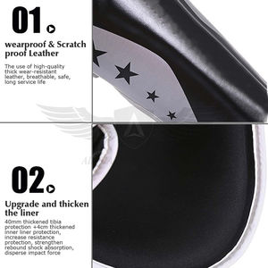 Espinilleras de Artes Marciales Mixtas (MMA) en Color Blanco y Negro, de Cuero PU, con Logotipo Personalizado, Nuevo Modelo, para Kickboxing, Muay Thai y Stand-Up - Product Image 2