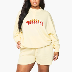 Conjunto de 2 Piezas de Alta Calidad, Sudadera Holgada de Algodón Grueso con Hombros Caídos, Estilo Informal, con 3 Botones, Conjunto Corto de Hip Hop para Mujer - Product Image 3