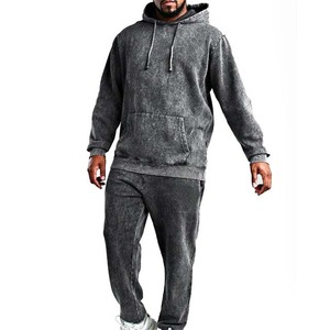 Chándal de pinta abullonada, venta al por mayor, chándal de algodón pesado Unisex personalizado, nuevo diseño, Sudadera con capucha y pantalones de chándal con cremallera lavados con ácido para hombres - Product Image 1