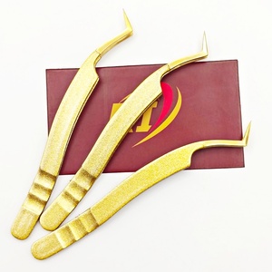 Pinzas de extensión de pestañas de precisión para Artista de pestañas, acero inoxidable, Color dorado, volumen de arranque de 45 grados, pinzas en forma de L - Product Image 3