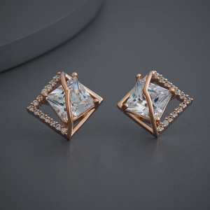 Trendy 183977 Stud Hoop <b>Earrings</b> Geometric Pattern Princess Cut <b>Diamond</b> Stainless Steel Copper <b>Pearl</b> Main Religious for Parties - Product Image 1