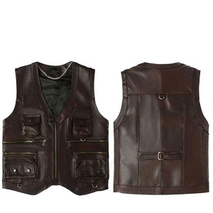Gilet en cuir Club marron vieilli pour hommes Doublure noire Fermeture à glissière et boutons pression Gilet en cuir personnalisé Gilet respirant - Product Image 4