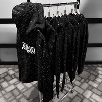 Logo personnalisé Pierre pailletée Zip Up Boxy Fit Sweat à capuche et Bling Rhinestone Ensembles de pantalons de survêtement pour hommes Unisexe Survêtement pour hommes