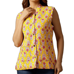 Nueva Colección Chaqueta Acolchada Reversible Unisex de Algodón con Estampado Floral en Bloques, Chaleco de Media Manga para Otoño e Invierno, Ropa de Fiesta - Product Image 1