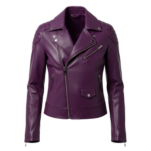 Chaqueta de Motociclista de Cuero Morado Personalizada para Mujer, Chaqueta de Cuero Genuino Estilo Motociclista, Abrigo para Mujer, Suministro al por Mayor, Uso Diario, Moda - Product Image 1
