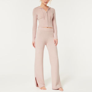 Streetwear Ensemble pantalon de survêtement et sweat à capuche court pour femmes survêtements évasés taille haute deux pièces pour femmes - Product Image 1