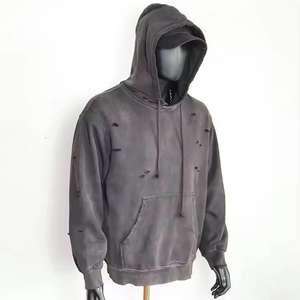 เสื้อฮู้ดดี้ผู้ชายทรงโอเวอร์ไซส์ สไตล์วินเทจ ล้างสีแบบแอซิด  แบบมีเชือกผูก  แบบทำสีซีด  แบบเปล่า  แบบสั่งทำพิเศษ - Product Image 2