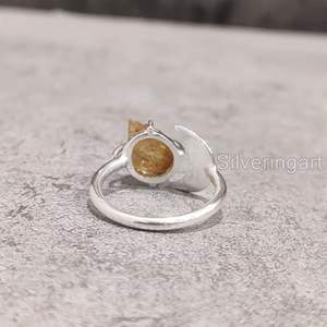 Anillo de Plata de Ley 925 con Citrino Natural en Forma de Luna Creciente, Joyería Hecha a Mano, Piedra Natalicia de Noviembre - Product Image 6