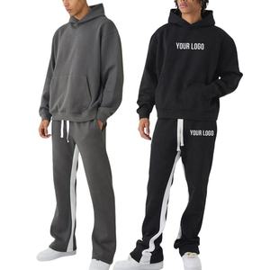Pullover Custom 100% Cotton Winter <b>Tracksuit</b> Set Streetwear Flared Sweatpants and Hoodie Set Sweatsuits Unisex - Product Image 1