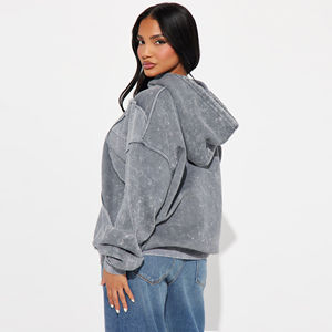 Sweat-shirt à capuche oversize pour femme, 100% coton, imprimé délavé, strass brodés, lavage à l'acide, tailles plus grandes - Product Image 6