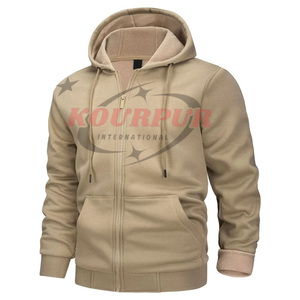 Sweat-shirt à capuche beige pour homme, coupe classique, en coton French Terry, avec fermeture éclair et poche avant, style décontracté pour l'automne, prix de gros - Product Image 4