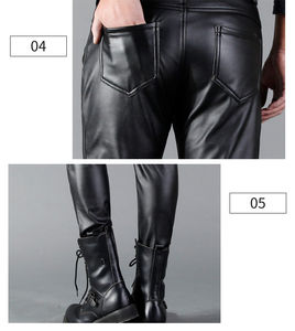 <b>Men's</b> Premium Casual Motorcycle Style Leather Jogger Pants <b>Winter</b> Trendy Canvas <b>Trousers</b> Elastic Waist Closure Lightweight - Product Image 4