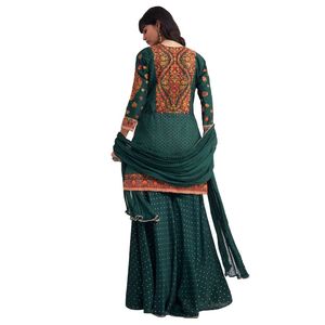 Kurta Sharara en soie vert bouteille avec mousseline de soie Dupatta pour fête, réception de mariage, tenue traditionnelle - Product Image 5