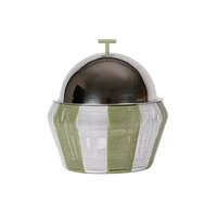 LOT DE 2 marmites en acier inoxydable avec support en bois Casserole faite à la main de qualité supérieure Décoration Ramadan Chauffe-plats en métal