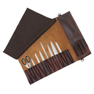 Chef Lightweight <b>Leather</b> 8-Pocket Lady Style Embroidery <b>Knife</b> <b>Roll</b> Bag Customizable OEM Support LKR-0021 - Product Image 6