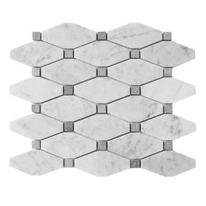 Mosaico de piedra moderno con diseño de flor de agua, pulido en blanco lechoso, con detalles en amarillo claro y negro para pared interior de baño. - Product Image 3